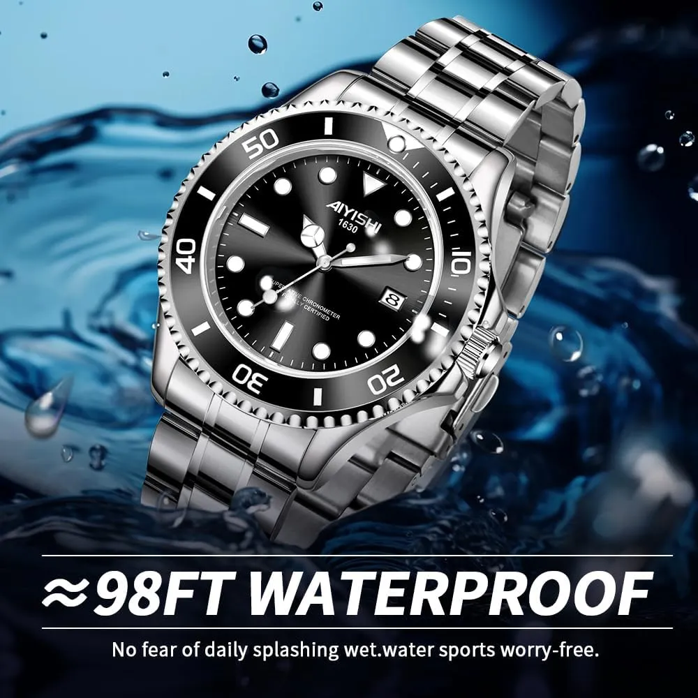 Men's Analog Quartz Watch with Date Display & Luminous Hands Waterproof, Luxury Silver Stainless Steel Watch, Rotatable Bezel Classic Business Dress Wristwatch Relojes De Hombre