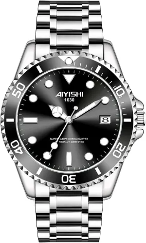Men's Analog Quartz Watch with Date Display & Luminous Hands Waterproof, Luxury Silver Stainless Steel Watch, Rotatable Bezel Classic Business Dress Wristwatch Relojes De Hombre