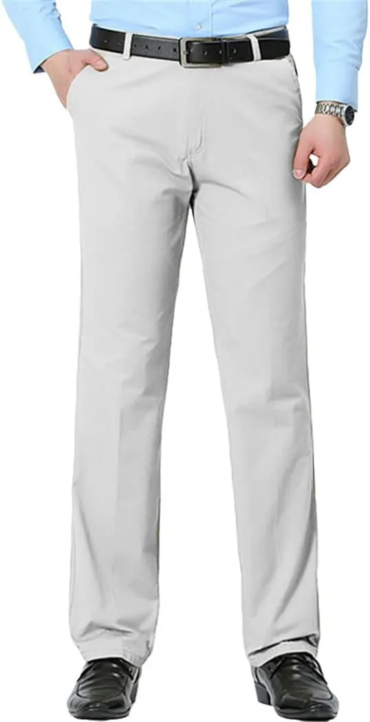 Men's Casual Cotton Long Straight Pants, Loose Business Thin Solid Trousers, Summer Middle-Aged Father Pants