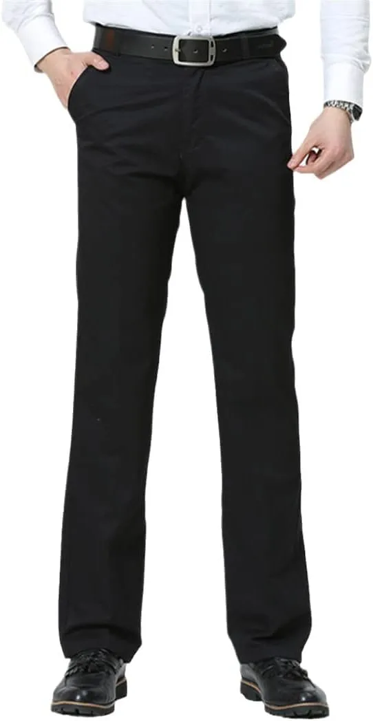 Men's Casual Cotton Long Straight Pants, Loose Business Thin Solid Trousers, Summer Middle-Aged Father Pants