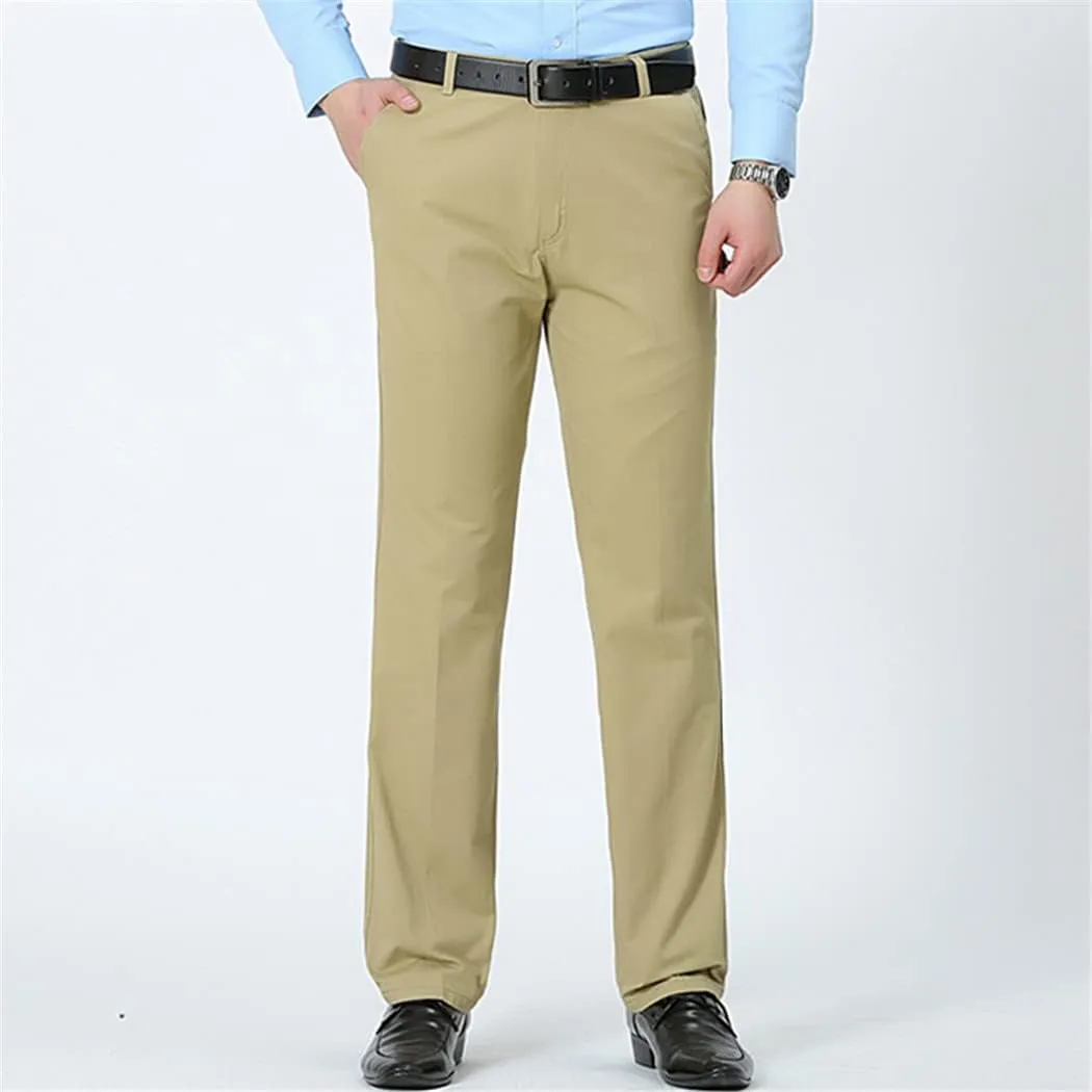 Men's Casual Cotton Long Straight Pants, Loose Business Thin Solid Trousers, Summer Middle-Aged Father Pants