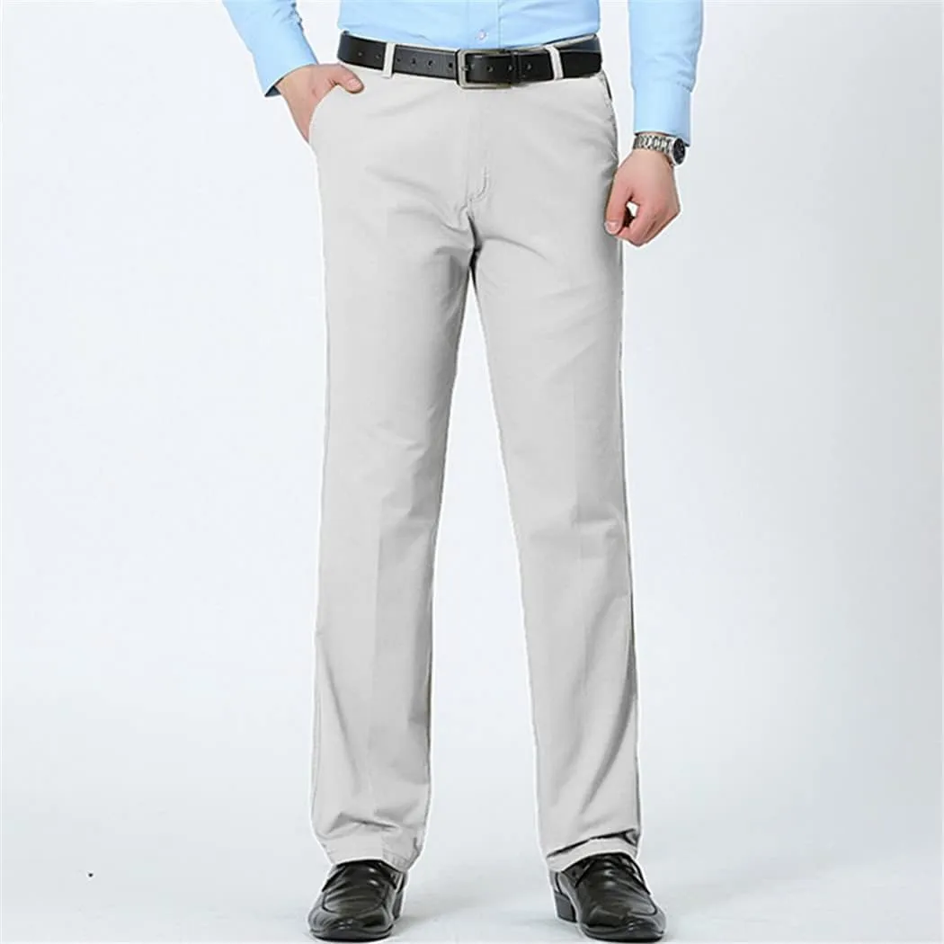 Men's Casual Cotton Long Straight Pants, Loose Business Thin Solid Trousers, Summer Middle-Aged Father Pants