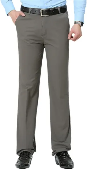 Men's Casual Cotton Long Straight Pants, Loose Business Thin Solid Trousers, Summer Middle-Aged Father Pants