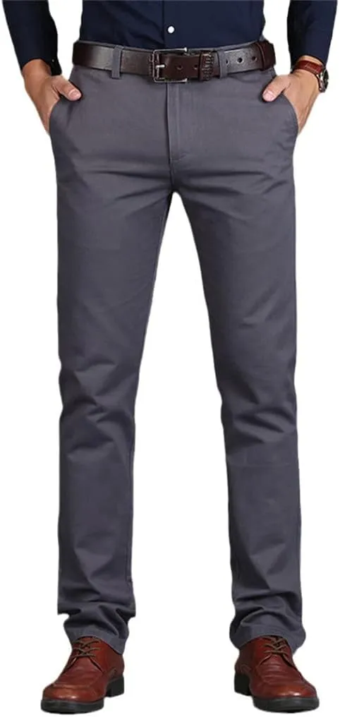 Men's Straight Loose Pants, Casual Trousers Large Size, Cotton Business Suit Pants Green Brown Grey