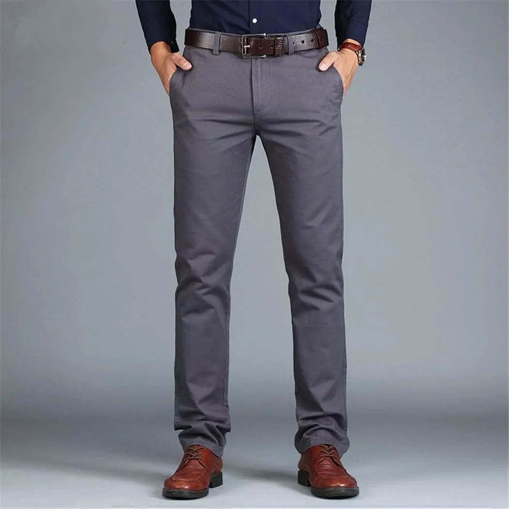 Men's Straight Loose Pants, Casual Trousers Large Size, Cotton Business Suit Pants Green Brown Grey