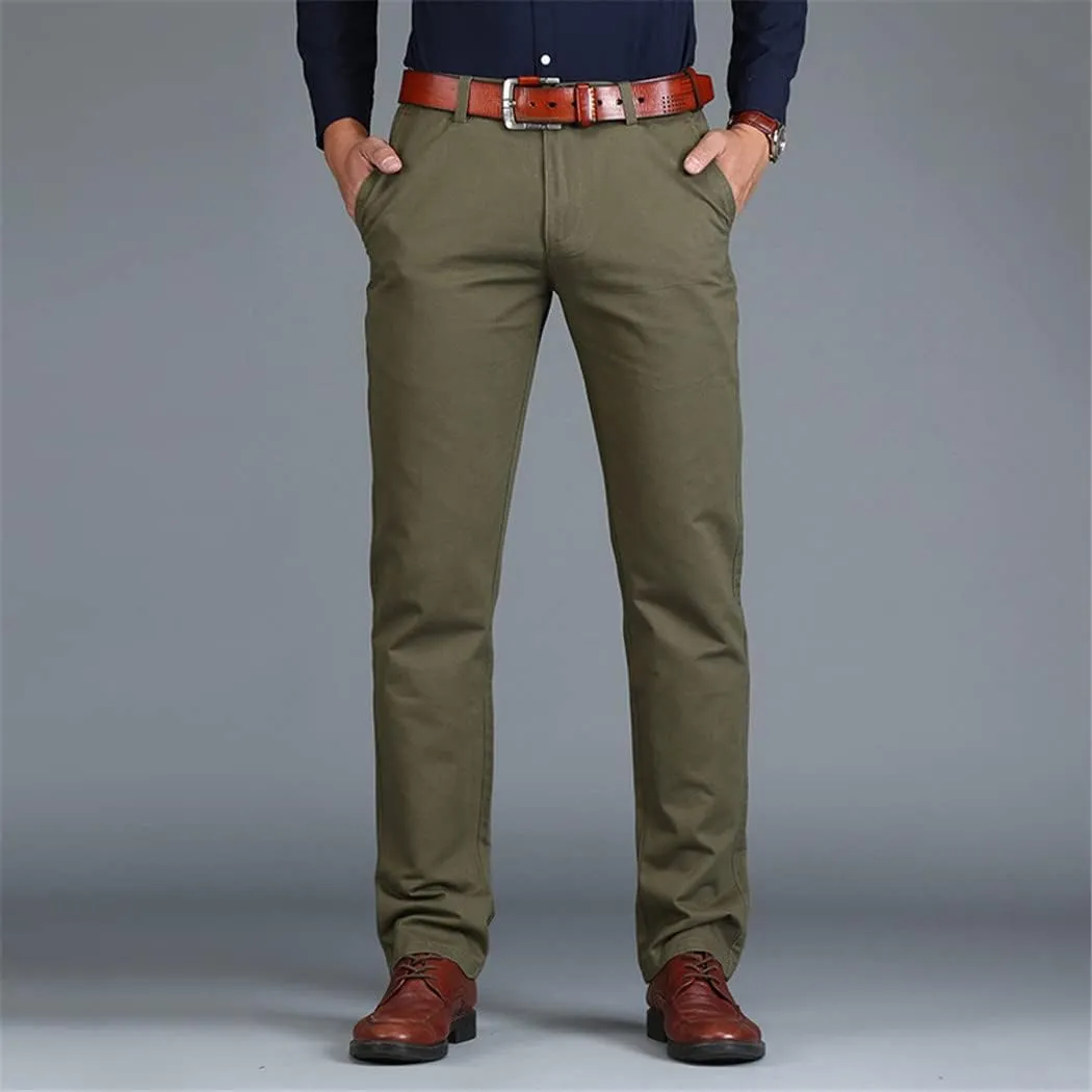 Men's Straight Loose Pants, Casual Trousers Large Size, Cotton Business Suit Pants Green Brown Grey