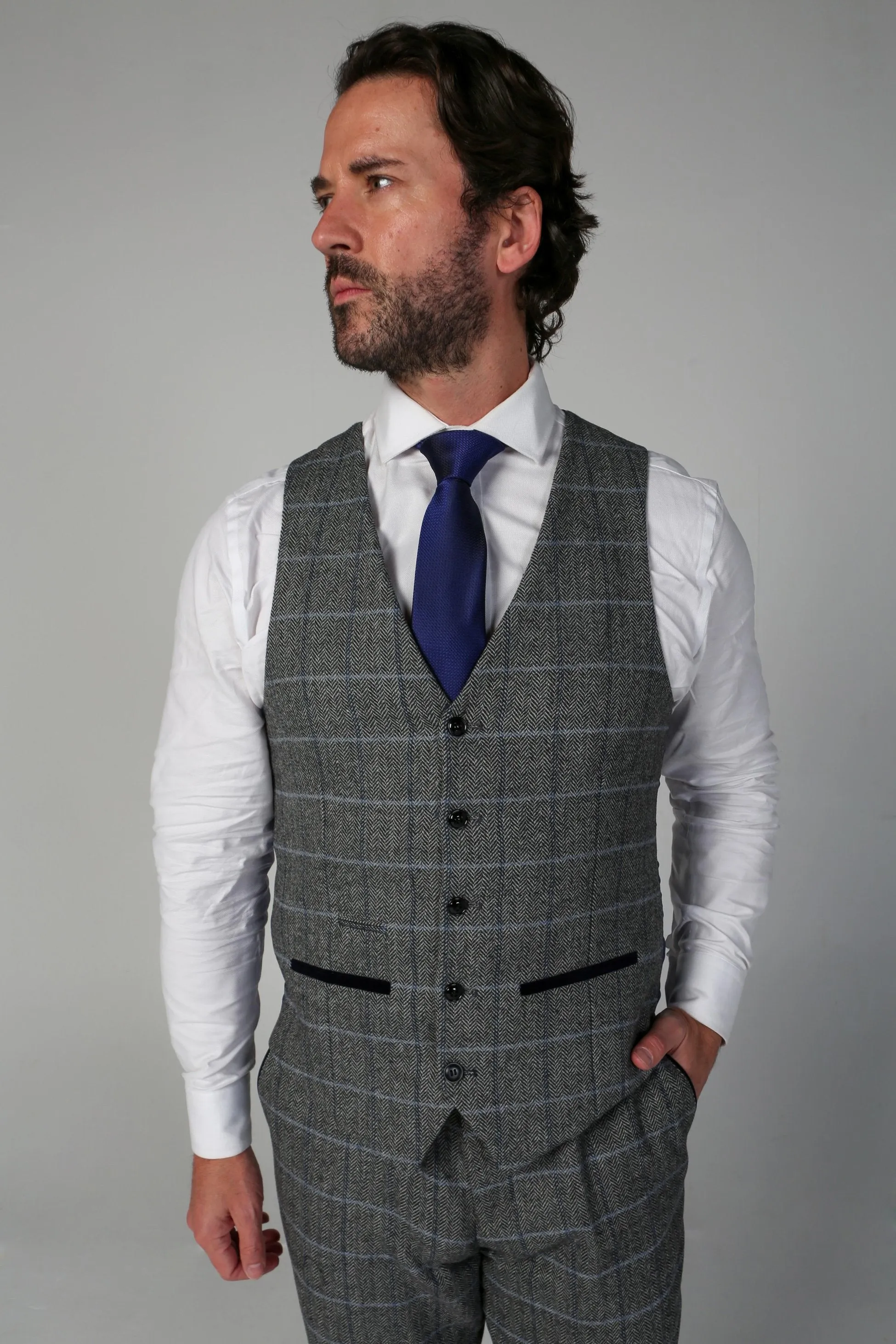 Men's Tweed Retro Windowpane Formal Suit - HARRIS - Grey