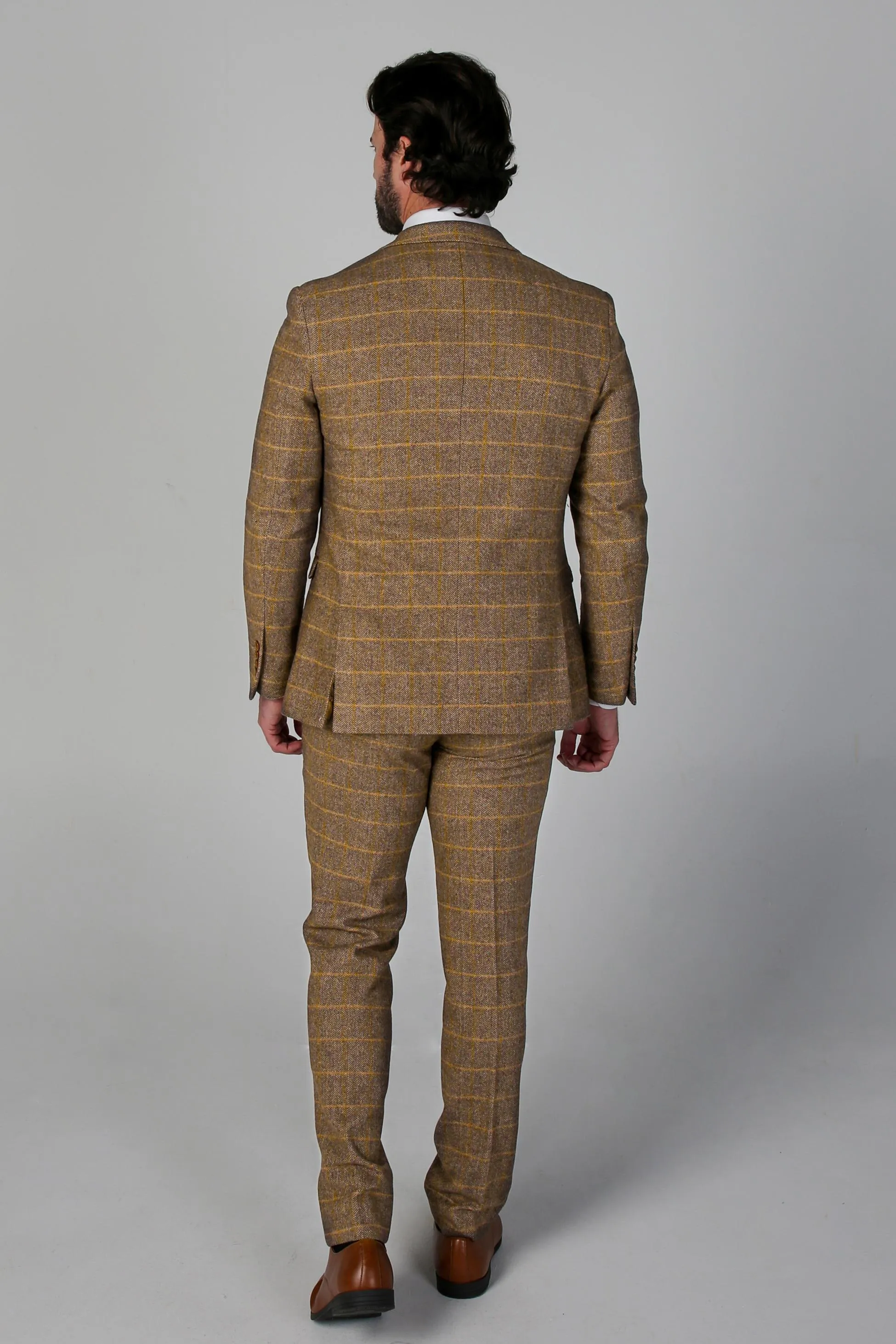 Men's Tweed Retro Windowpane Suit Jacket - HARRIS - Brown