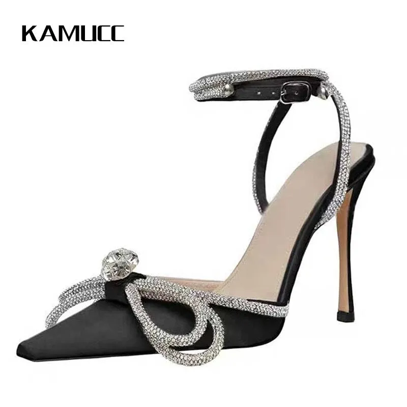 New Rhinestone Butterfly-knot Sandals Bow Tie With Diamond High Heel Shoes