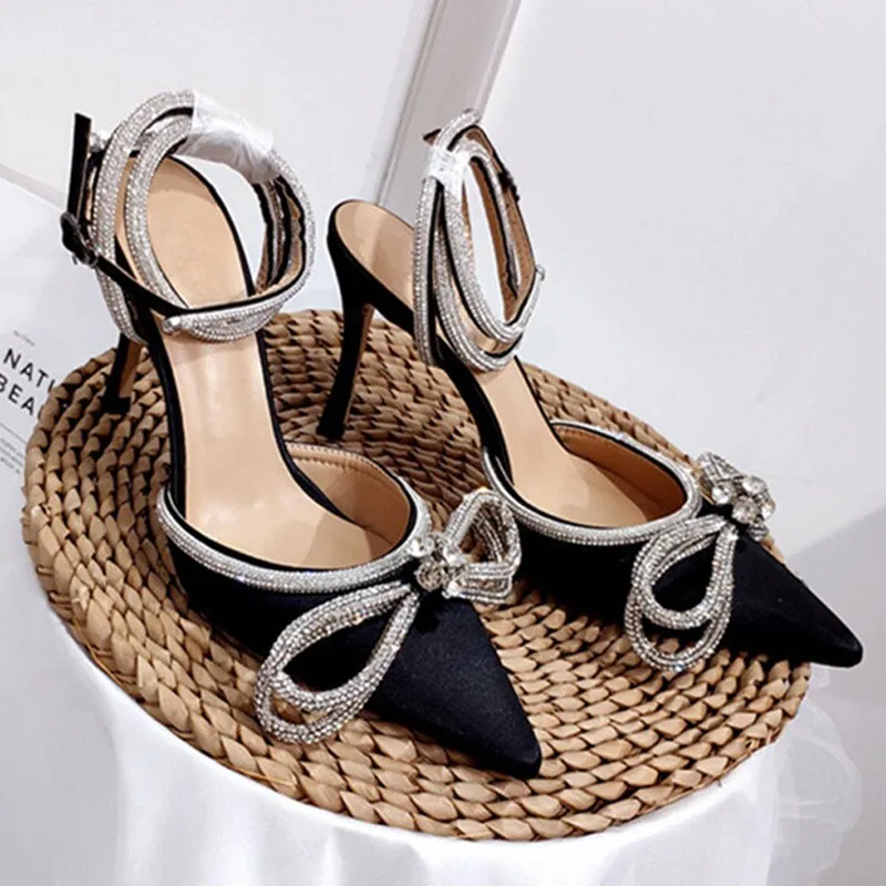 New Rhinestone Butterfly-knot Sandals Bow Tie With Diamond High Heel Shoes