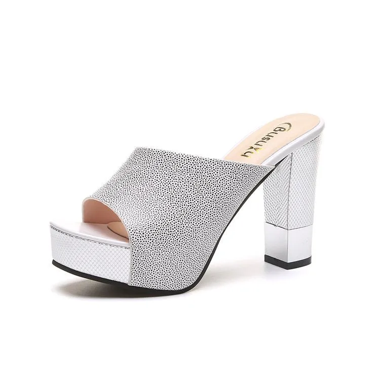 Platform Open Toe High Chunky Heels Slippers Sandals