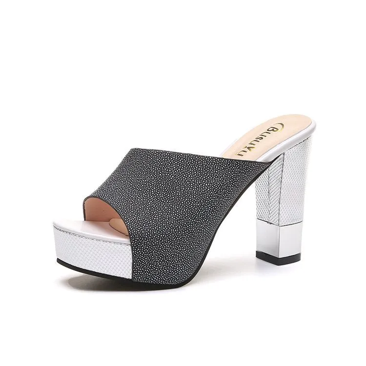 Platform Open Toe High Chunky Heels Slippers Sandals