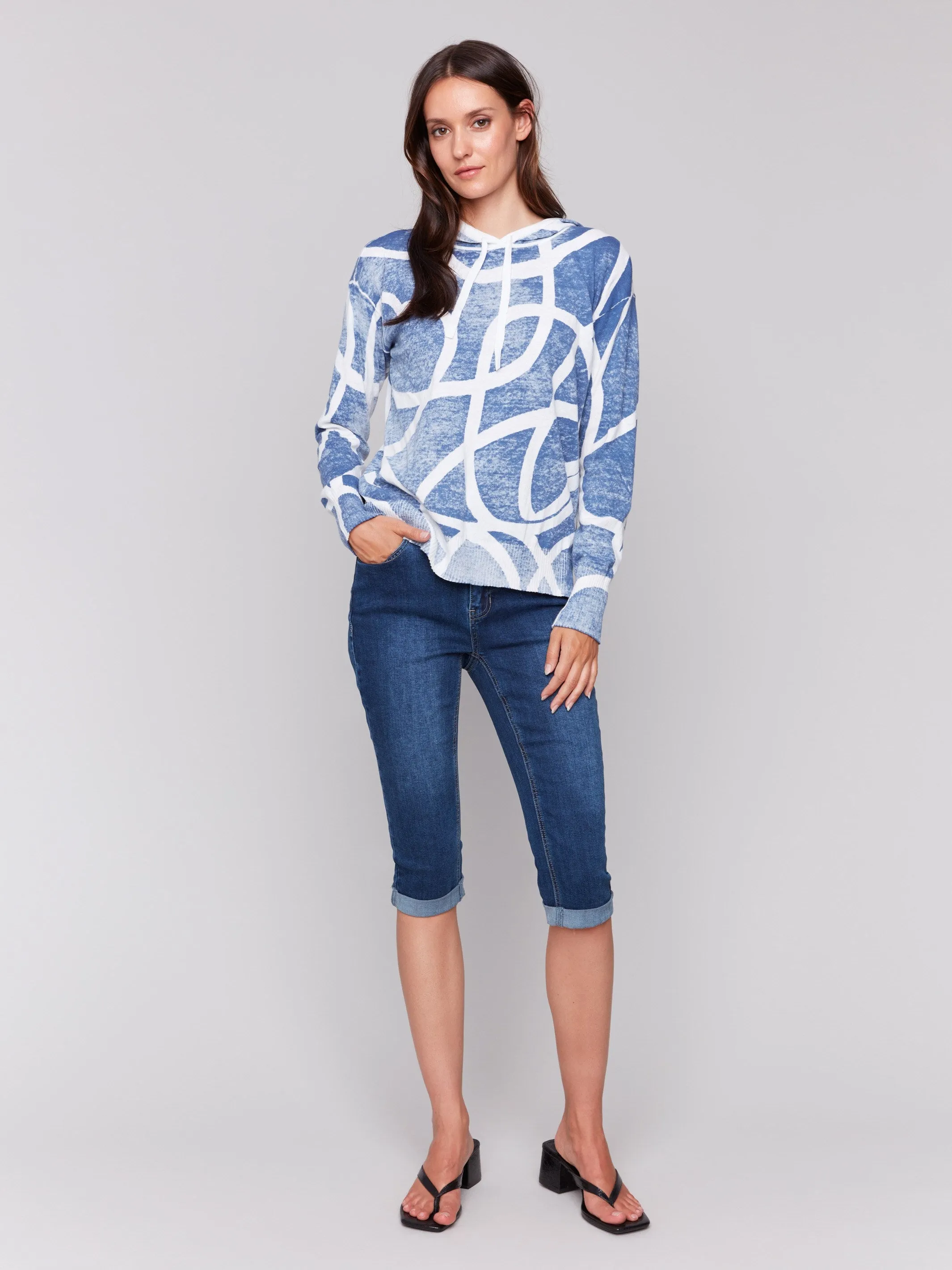 Reverse Print Hoodie Sweater - Denim