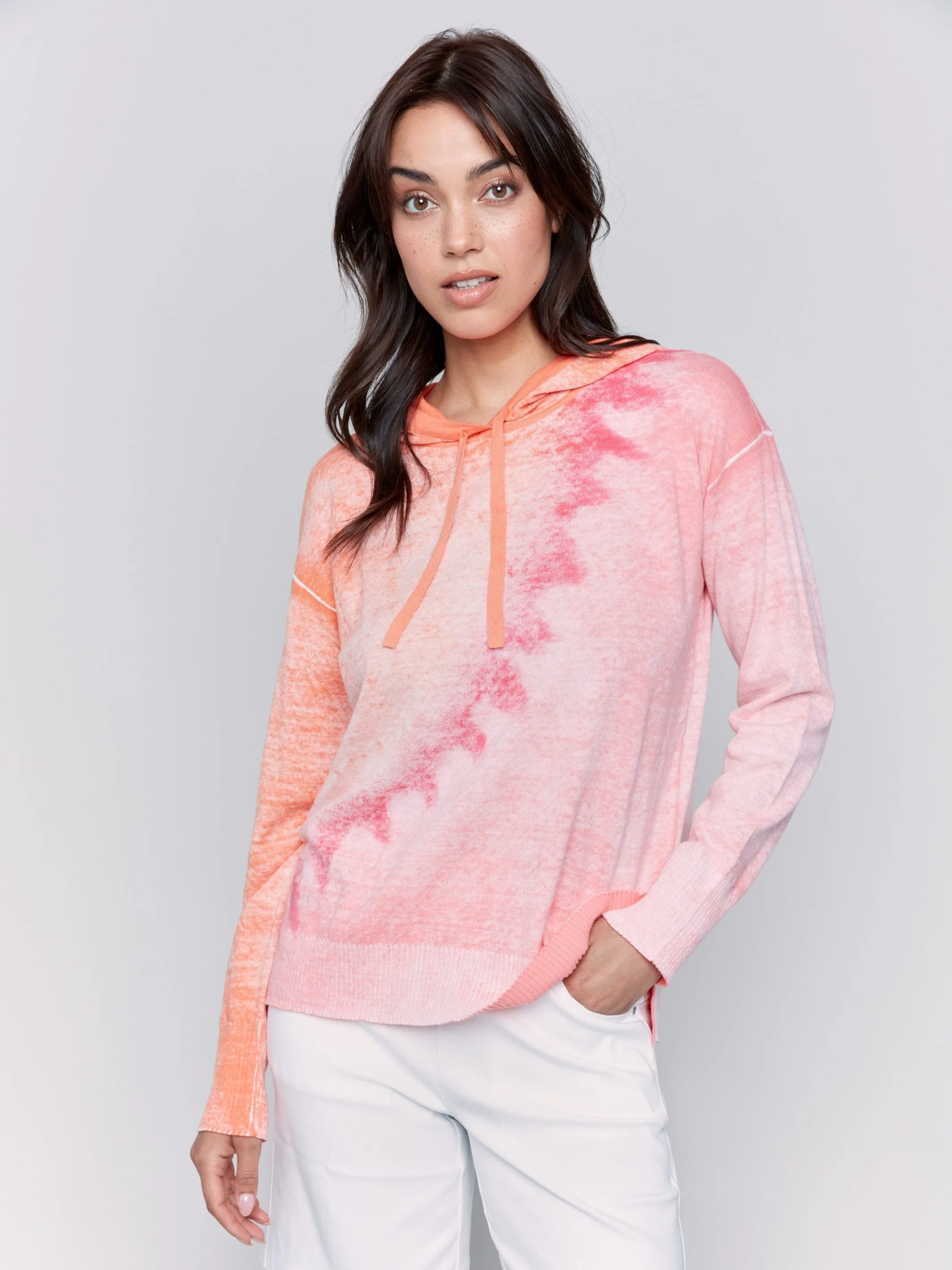 Reverse Print Hoodie Sweater - Papaya