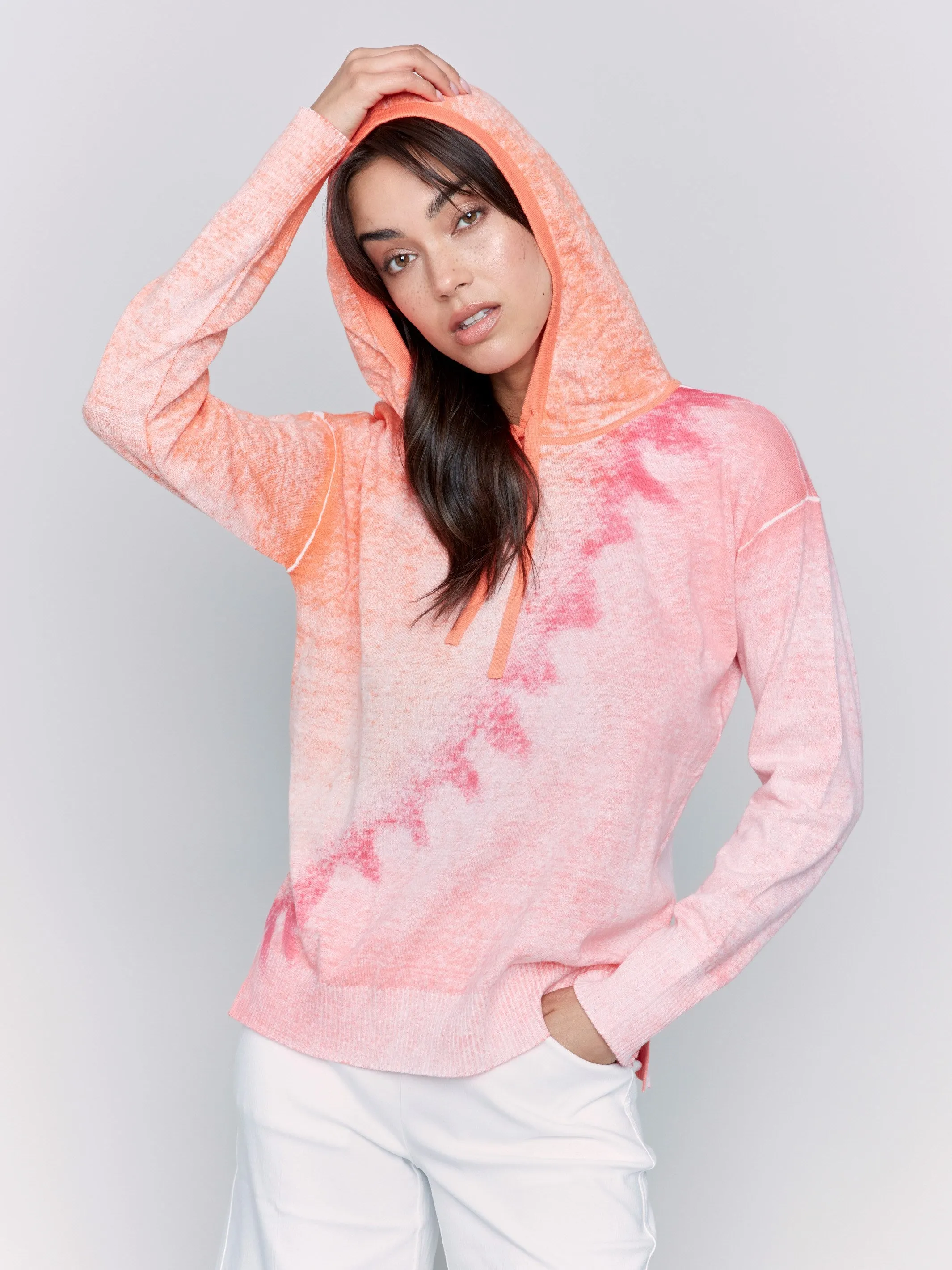 Reverse Print Hoodie Sweater - Papaya