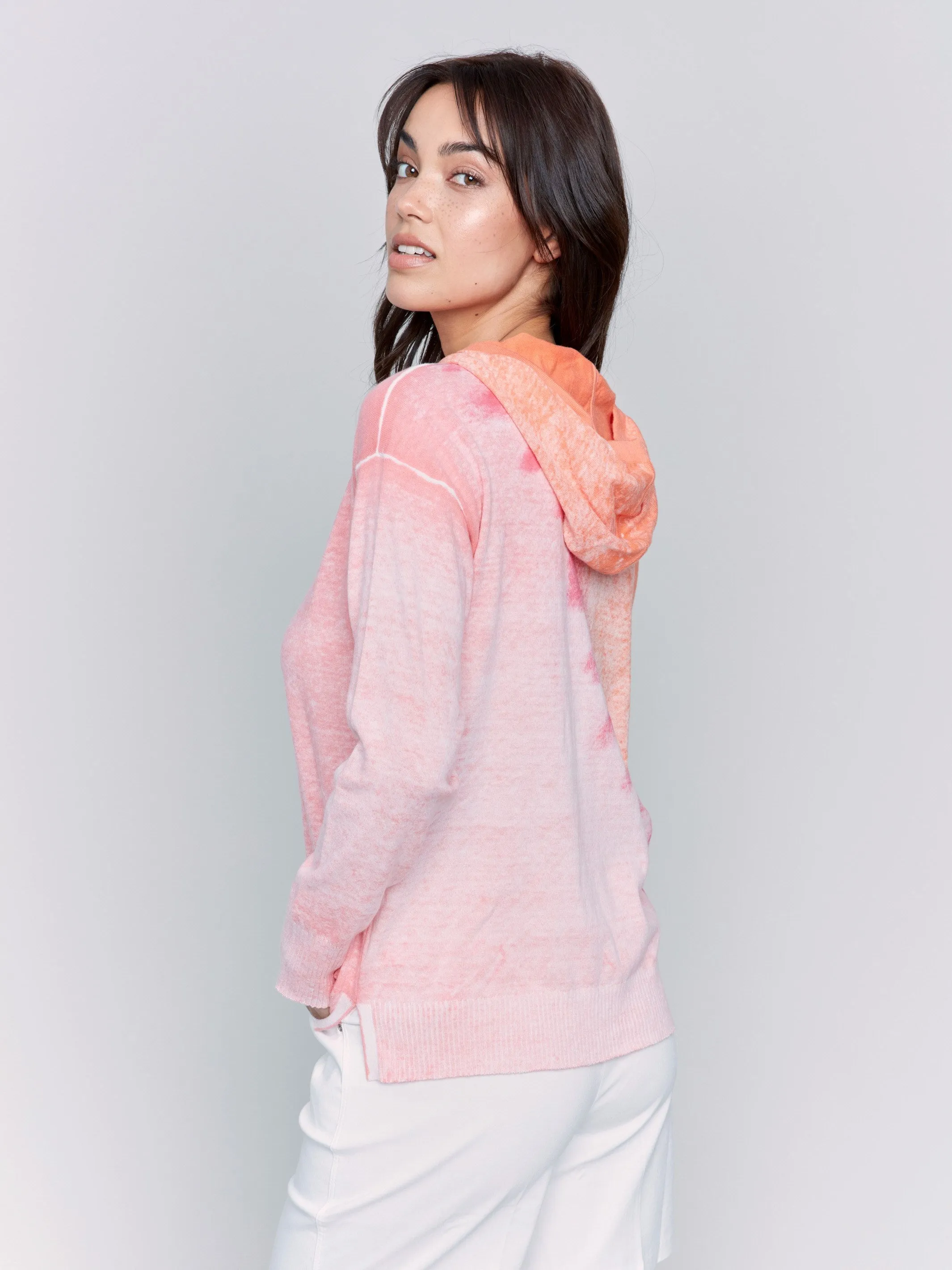 Reverse Print Hoodie Sweater - Papaya