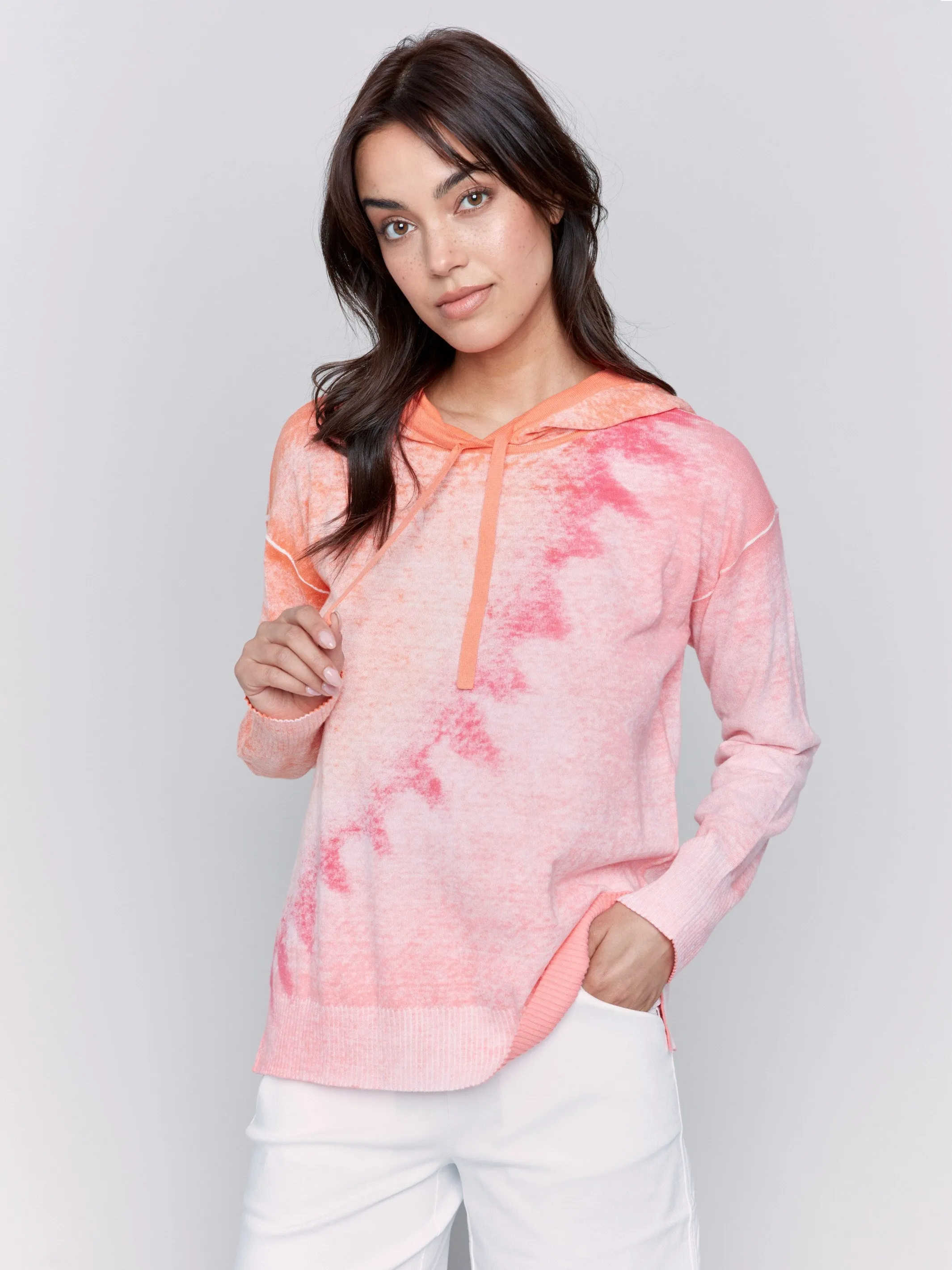Reverse Print Hoodie Sweater - Papaya