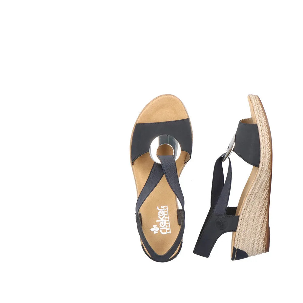 Rieker 624H6-14 Ladies Navy Blue Synthetic Pull On Sandals