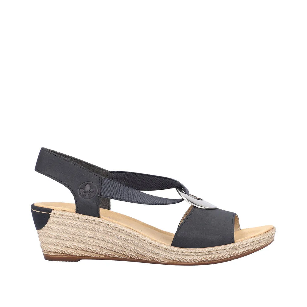 Rieker 624H6-14 Ladies Navy Blue Synthetic Pull On Sandals