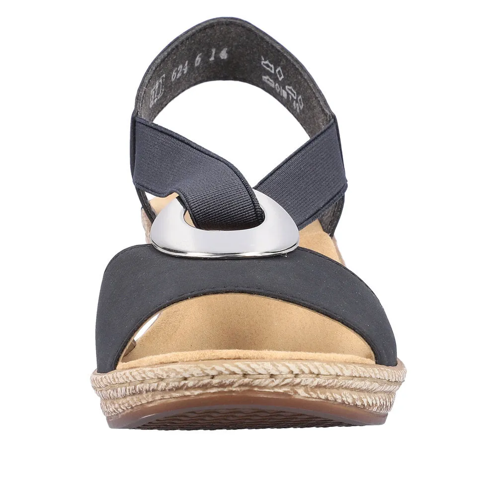 Rieker 624H6-14 Ladies Navy Blue Synthetic Pull On Sandals