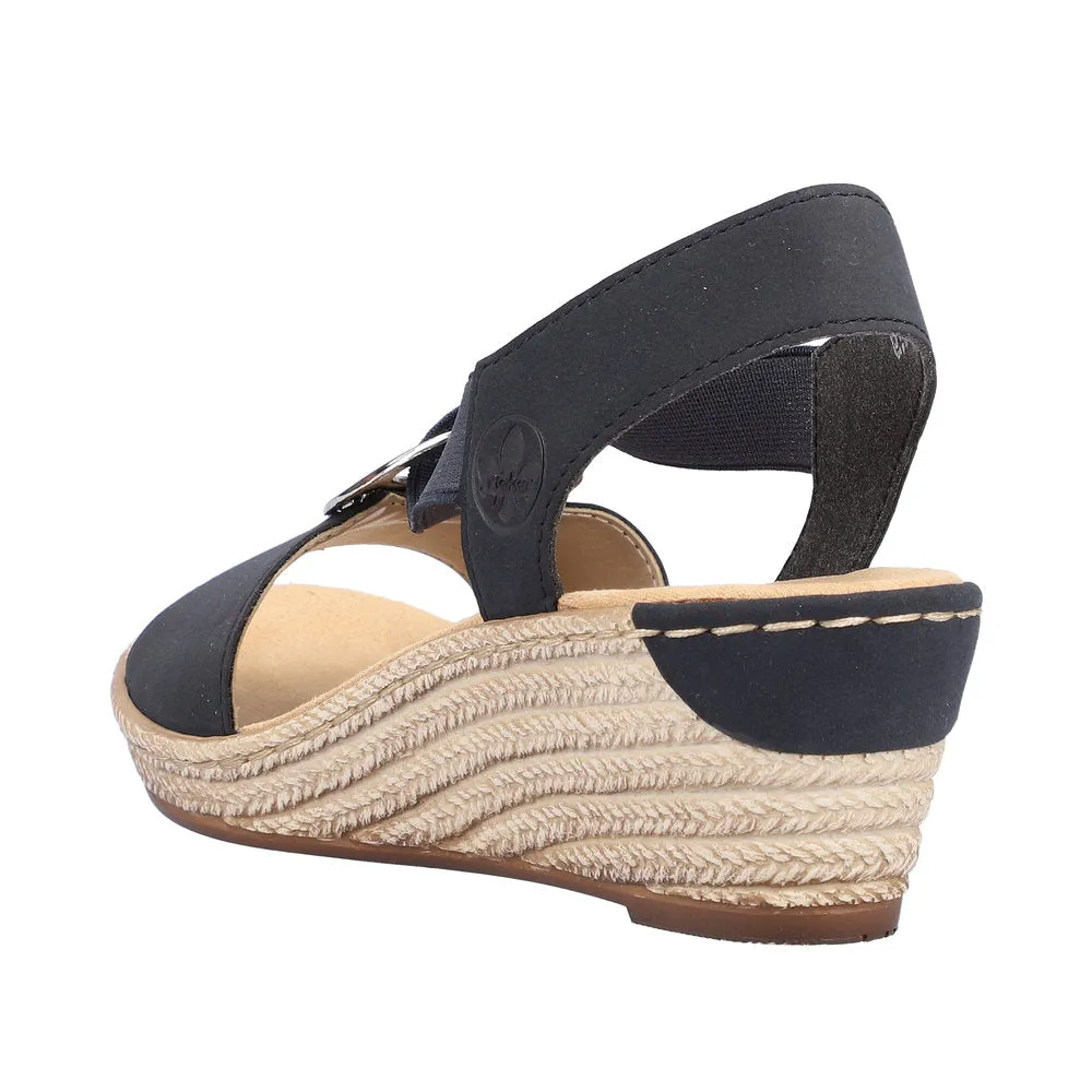 Rieker 624H6-14 Ladies Navy Blue Synthetic Pull On Sandals
