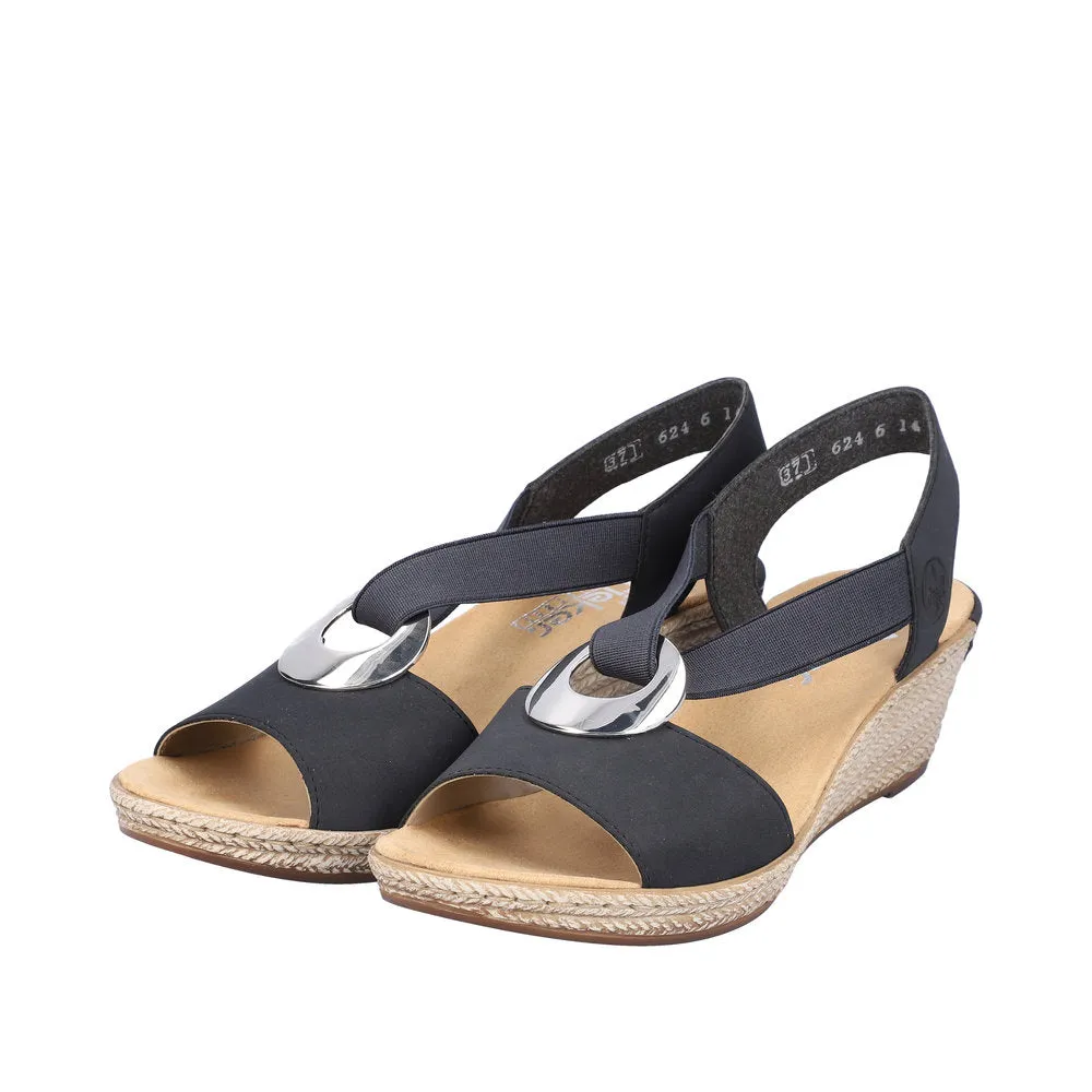 Rieker 624H6-14 Ladies Navy Blue Synthetic Pull On Sandals