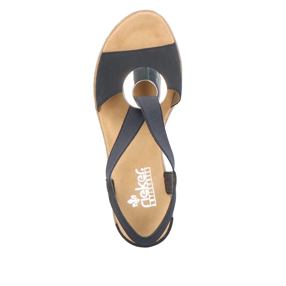 Rieker 624H6-14 Ladies Navy Blue Synthetic Pull On Sandals