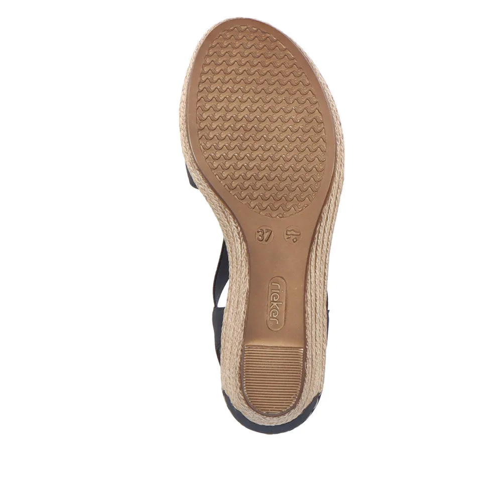 Rieker 624H6-14 Ladies Navy Blue Synthetic Pull On Sandals