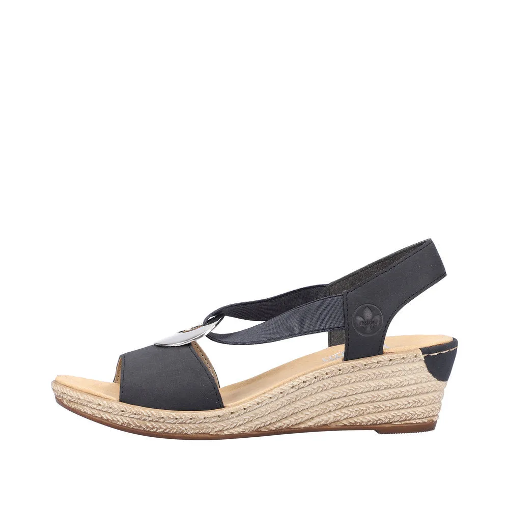 Rieker 624H6-14 Ladies Navy Blue Synthetic Pull On Sandals