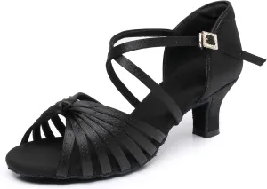 Rosefinch Women's Latin Dance Shoes Satin Professional Ballroom Salsa Practice Performance Dance Shoes