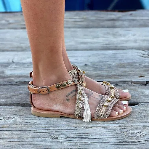 Sequins Strap Flat Beach Sandals