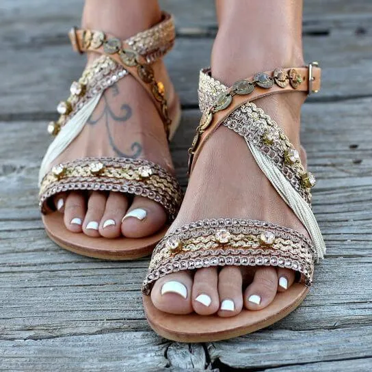 Sequins Strap Flat Beach Sandals