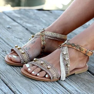 Sequins Strap Flat Beach Sandals