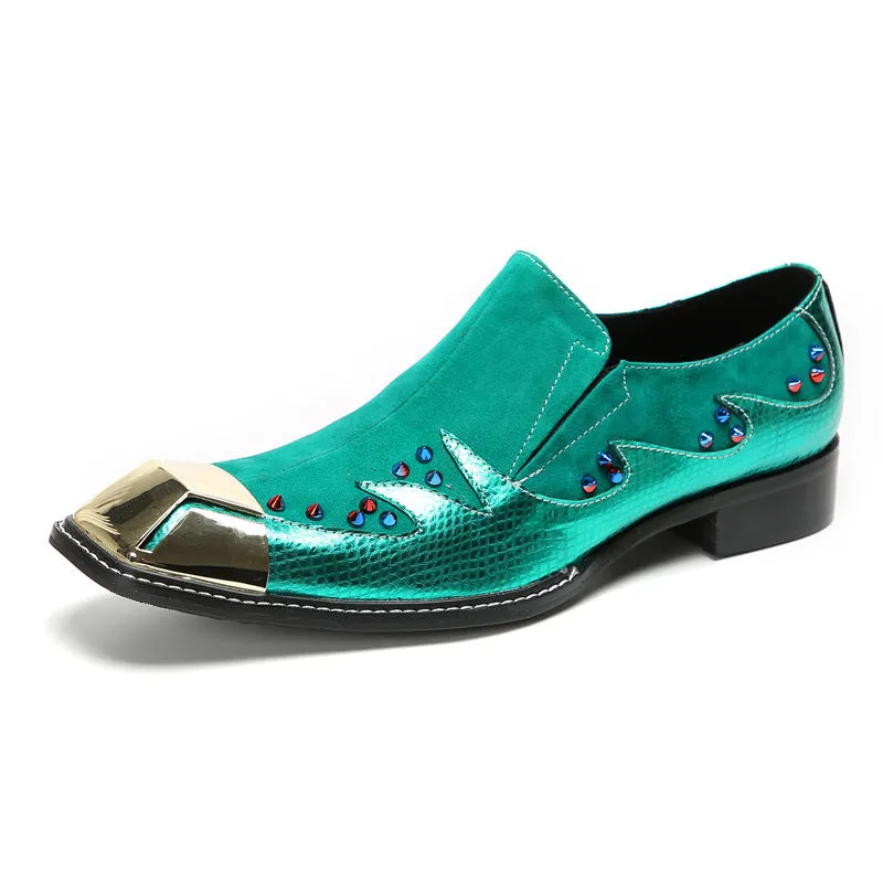 Slip-on leather shoes for men, British slip-ons, lazy casual shoes, Korean style inner heightening loafers, red green trendy shoes