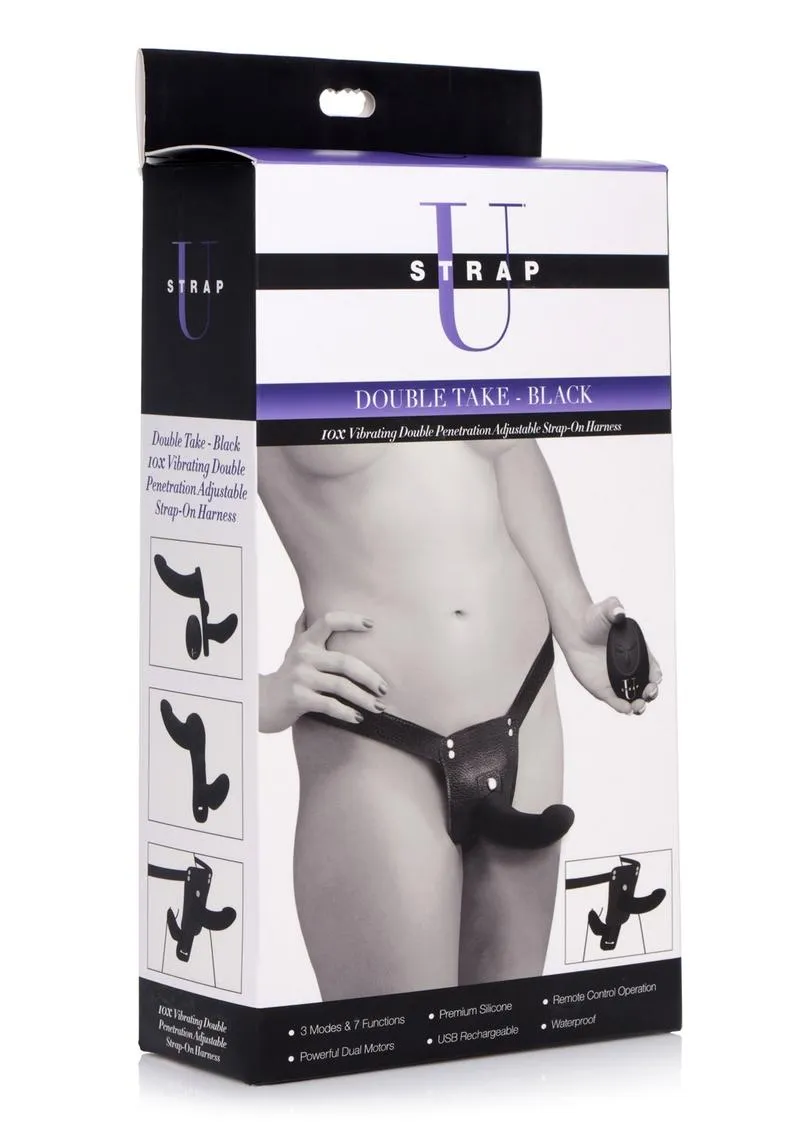 Strap U Double Take Double Penetration Rechargeable Silicone Vibrating Strap-On Harness
