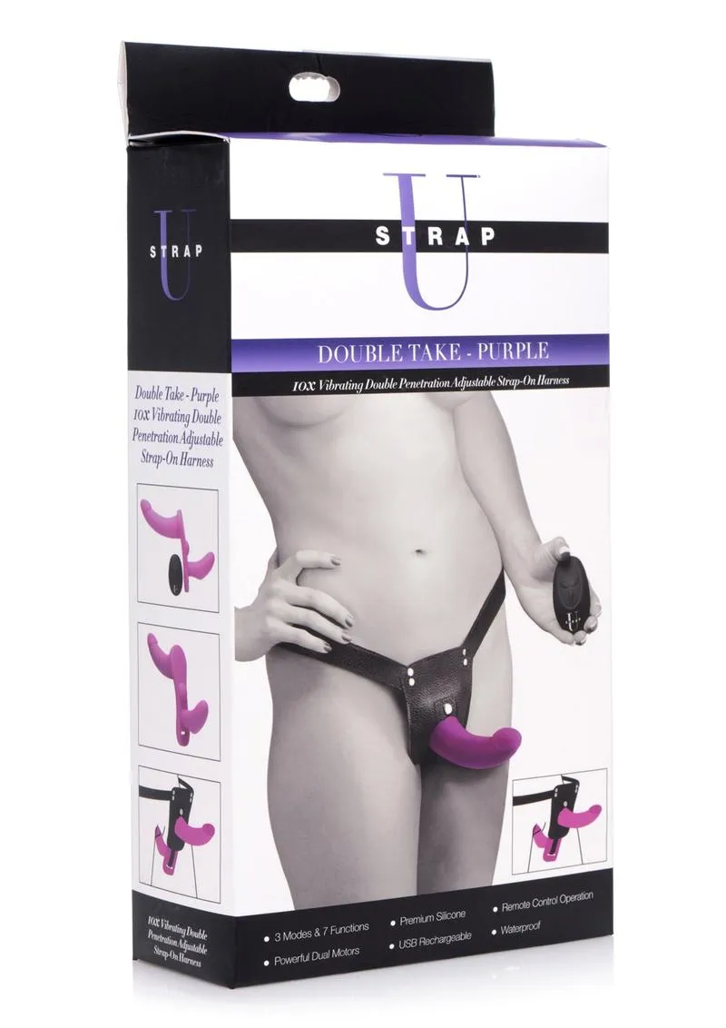 Strap U Double Take Double Penetration Rechargeable Silicone Vibrating Strap-On Harness