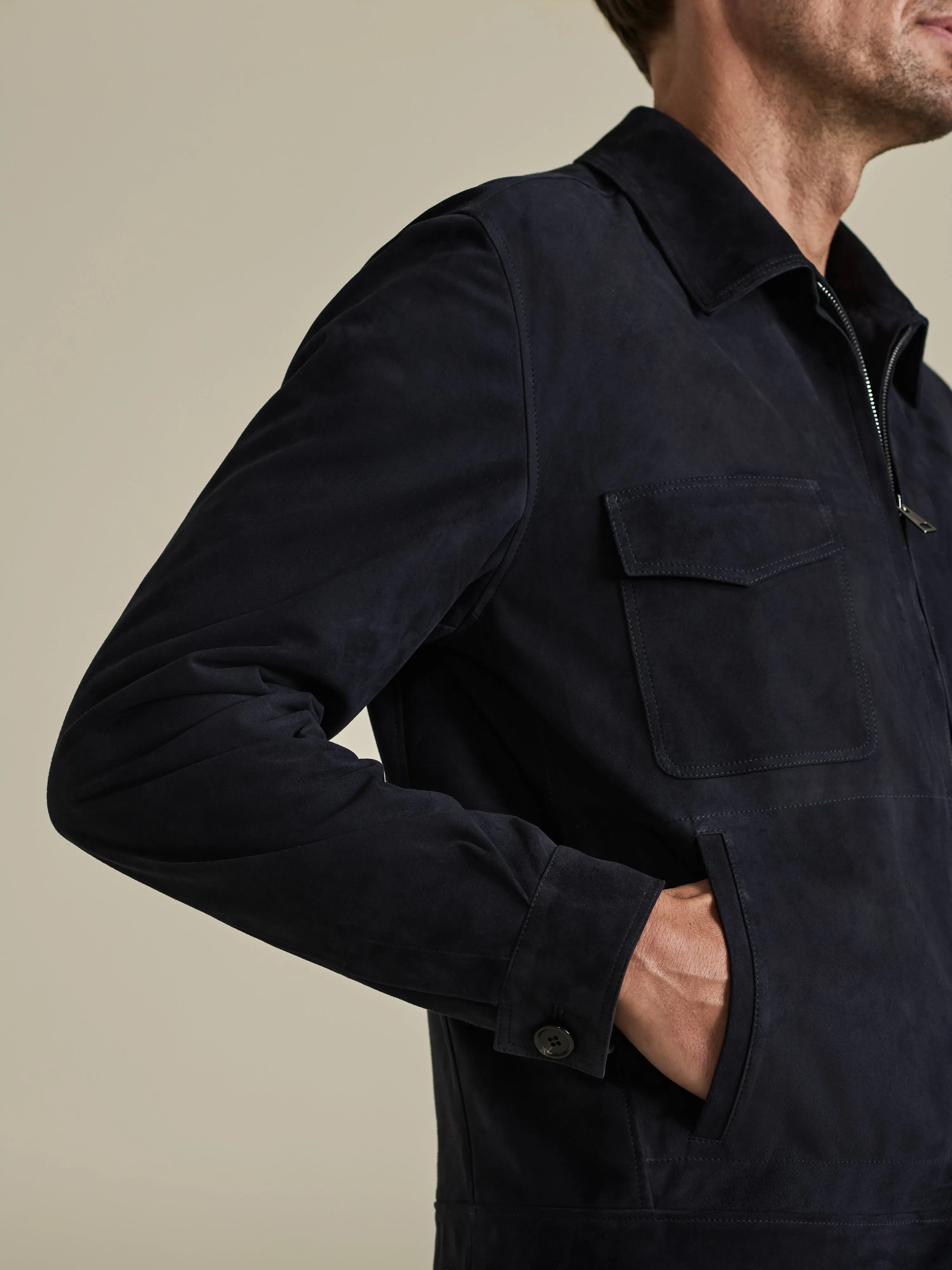 Suede Zip-Through Pocket Bomber Jacket