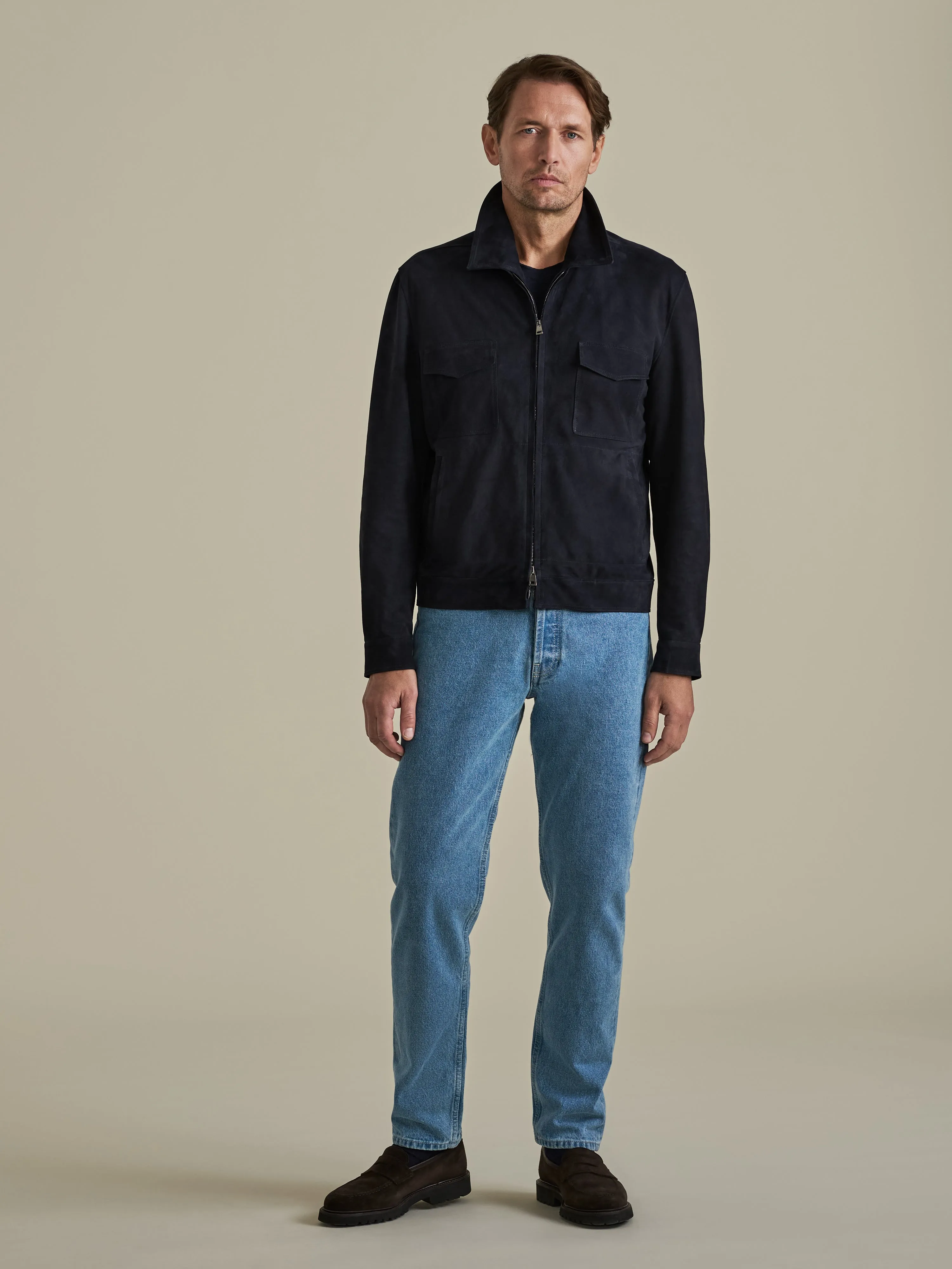 Suede Zip-Through Pocket Bomber Jacket