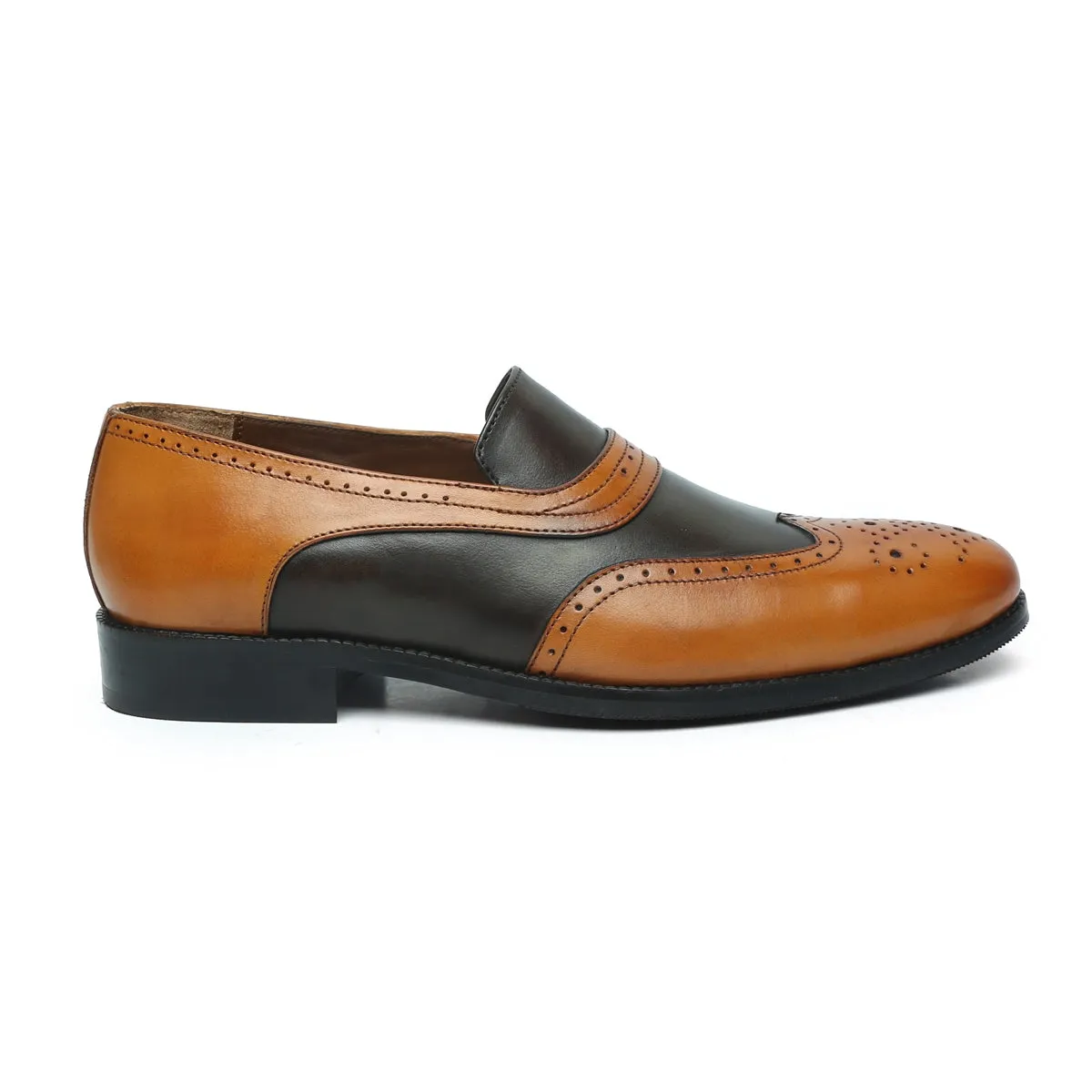 Tan-Dark Brown Leather Sassy Slip-ons