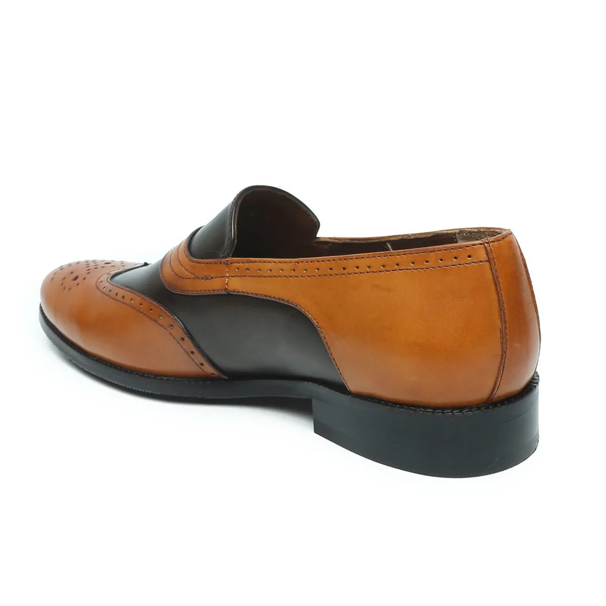 Tan-Dark Brown Leather Sassy Slip-ons