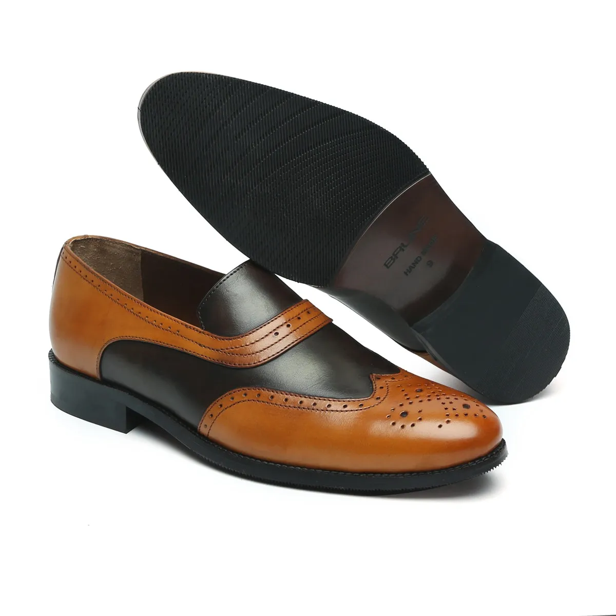 Tan-Dark Brown Leather Sassy Slip-ons