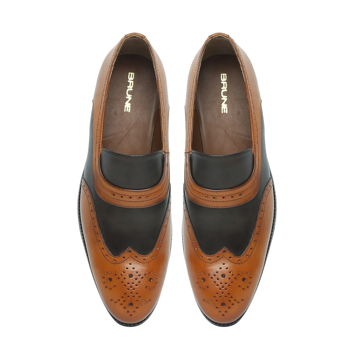 Tan-Dark Brown Leather Sassy Slip-ons
