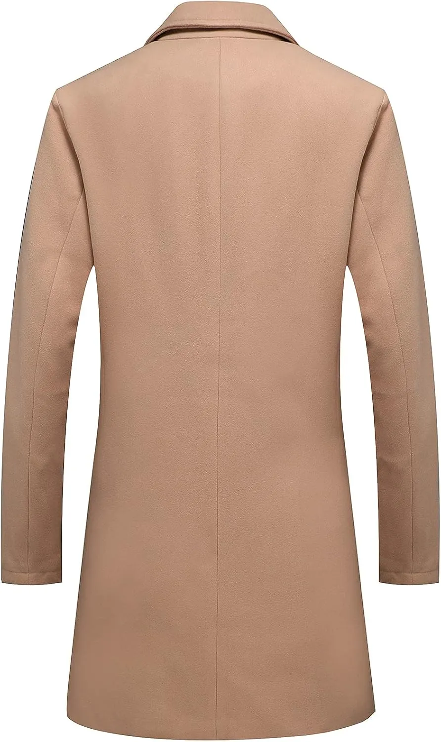 ThCreasa Mens Wool Blend Trench Coat Single Breasted Notch Lapel Walker Mid-Length Classic Pea Top Coat