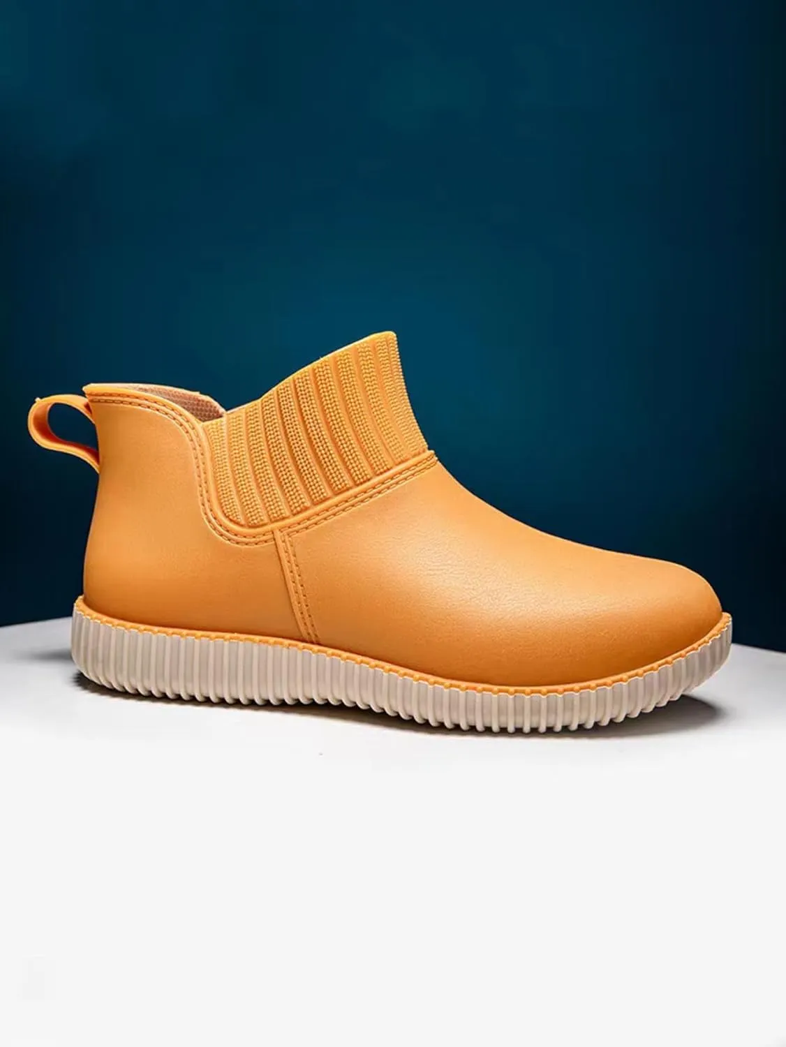 Women's Waterproof Non-Slip Flat Rain Boots - Slip-On Rubber Shoes for Outdoor Work and Play