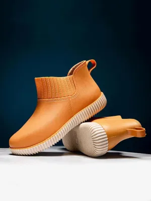 Women's Waterproof Non-Slip Flat Rain Boots - Slip-On Rubber Shoes for Outdoor Work and Play