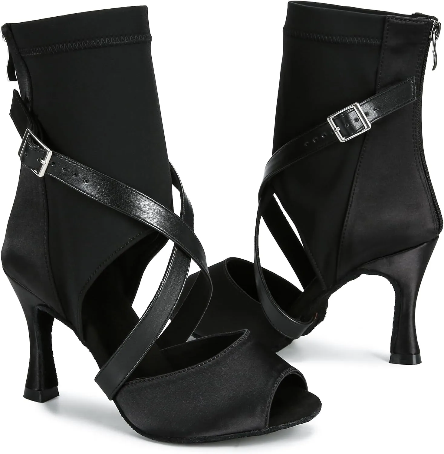 YYTing Ballroom Dance Shoes Women Salsa Latin Boots Dancer Comfortable 3.5 inch Heel Footwear YT309